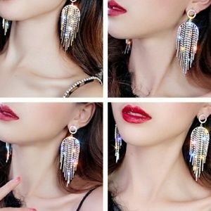 ✨ 2/$18 Silver Tone Tassel Rhinestone Earings